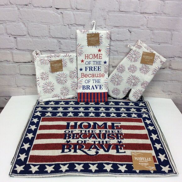 Patriotic 7Pc Kitchen Set (4)Tapestry Placemats/Dish Towel/Oven Mitt/Pot Holder - Picture 1 of 12